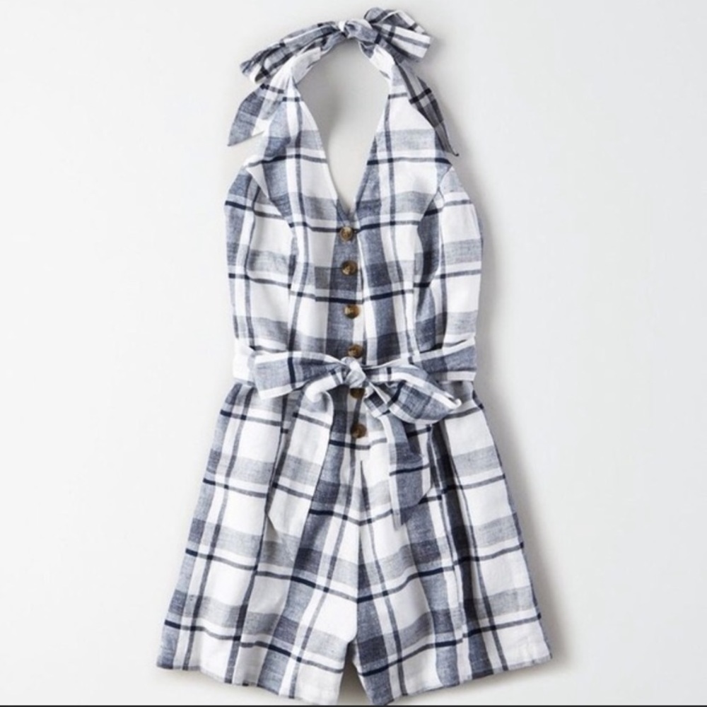 AE plaid button down romper